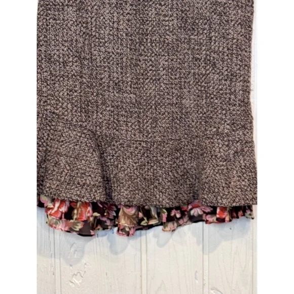 Loft Tweed Wool Blend Skirt Floral Flounce Size 4 Brown Pink - Picture 2 of 9